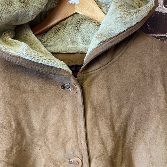 Anne Klein Faux Suede & Shearling Hooded Mid-Length Coat - Camel/Tan - MD - Picture 6 of 12